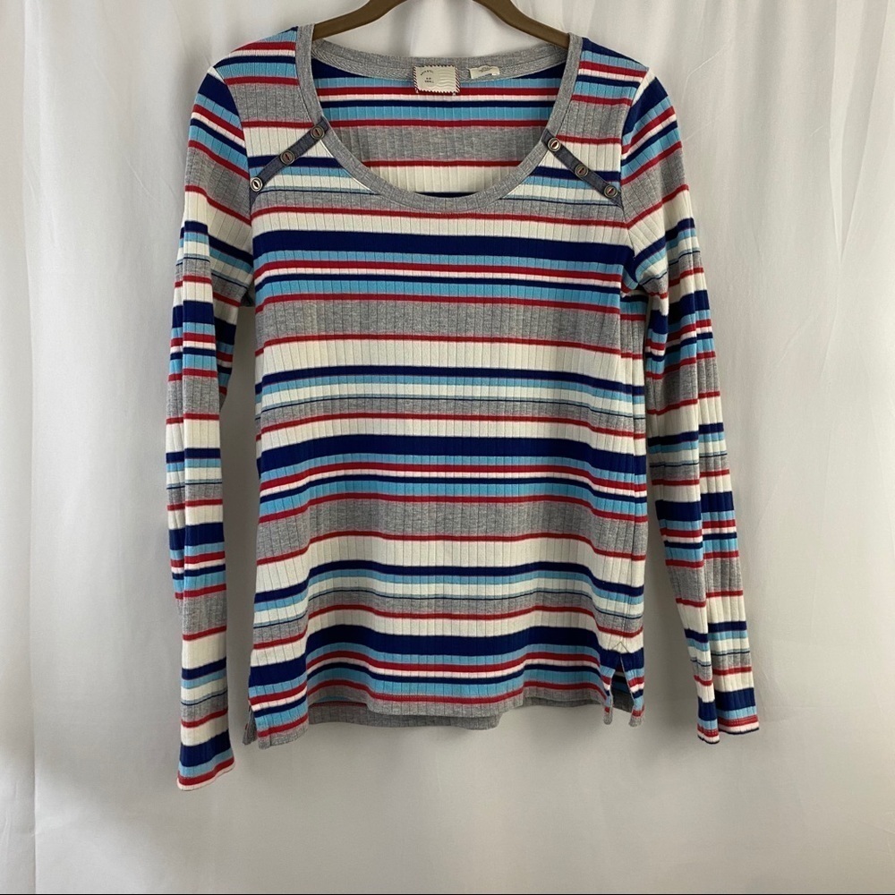 Anthropologie Postage Stamp Stripe Long Sleeve Top